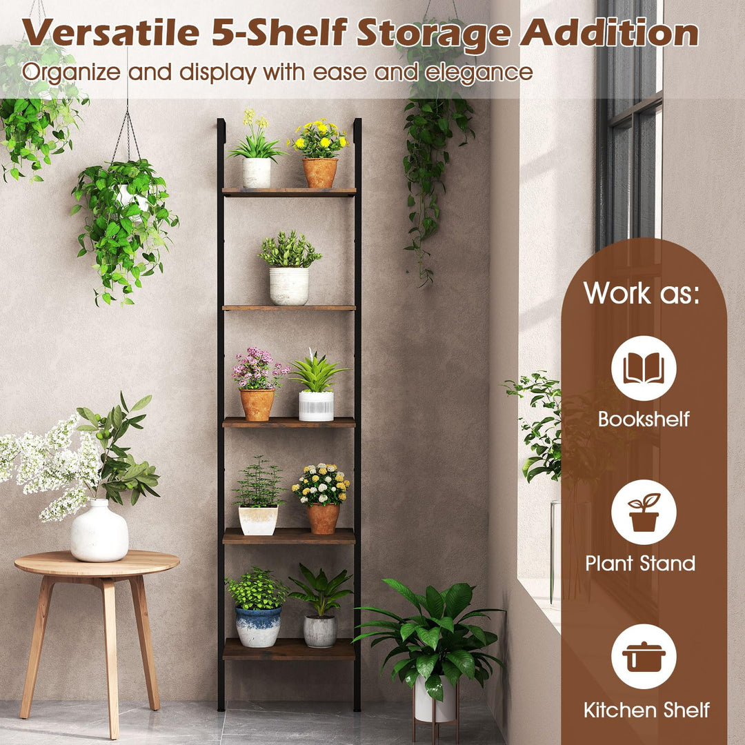 Giantex 5 Tier Ladder Shelf Wall Mount Bookshelf with Anti-Tipping Kits & Metal Frame