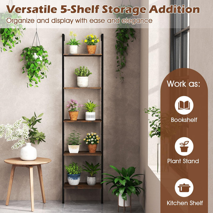 Giantex 5 Tier Ladder Shelf Wall Mount Bookshelf with Anti-Tipping Kits & Metal Frame