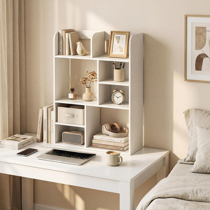 Giantex 3-Tier Desktop Bookshelf | 23.5" Desk Hutch Dorm with 8 Open Storage Cubes