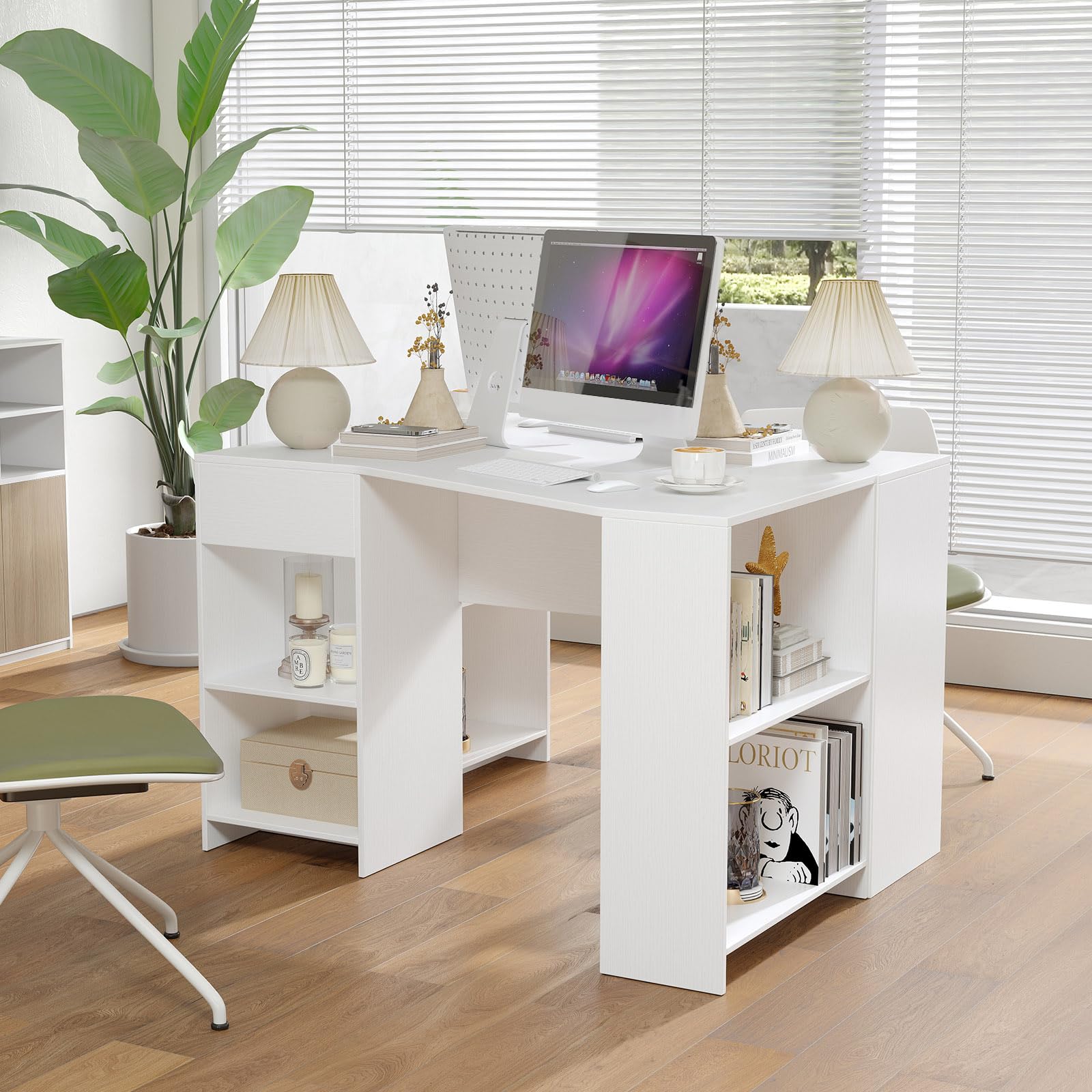 Giantex White Desk with Drawer 48 Inch Corner Desk
