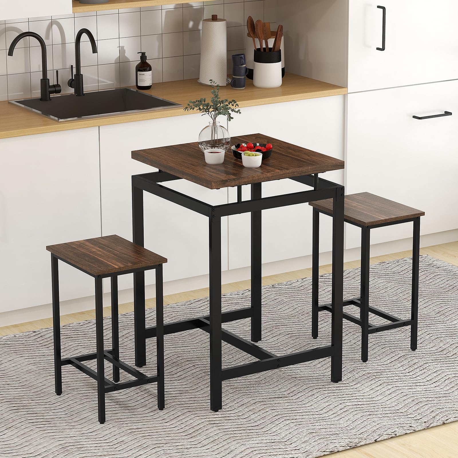 Giantex Small Dining Table Set for 2 - Counter Height Table Set with 2 Stools