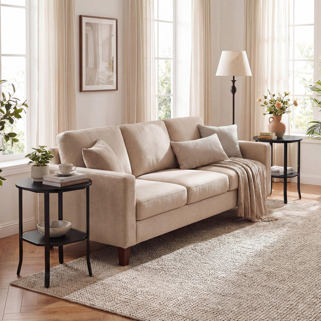 Giantex 2-Tier Round Small Sofa Couch End Table with Storage Shelf &amp; Steel Frame