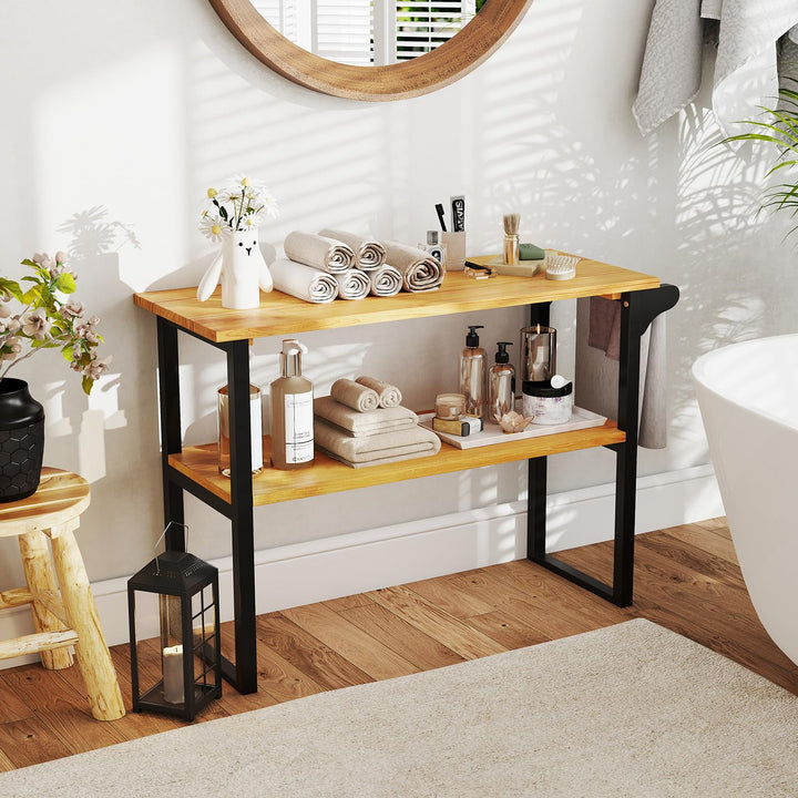 Giantex 2 Tier Bathroom Storage Shelf with Towel Rack