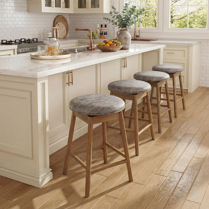 Giantex Swivel Counter Height Barstools with Solid Wood Legs and Footrests