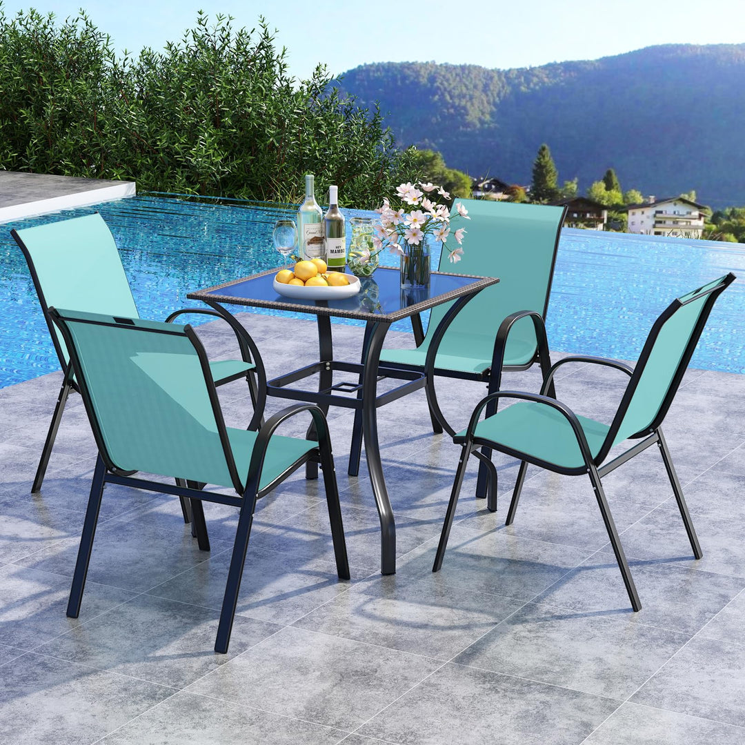 Giantex Stackable Outdoor Dining Chairs with Breathable &amp; Quick-Dry Fabric &amp; Armrests for All Weather