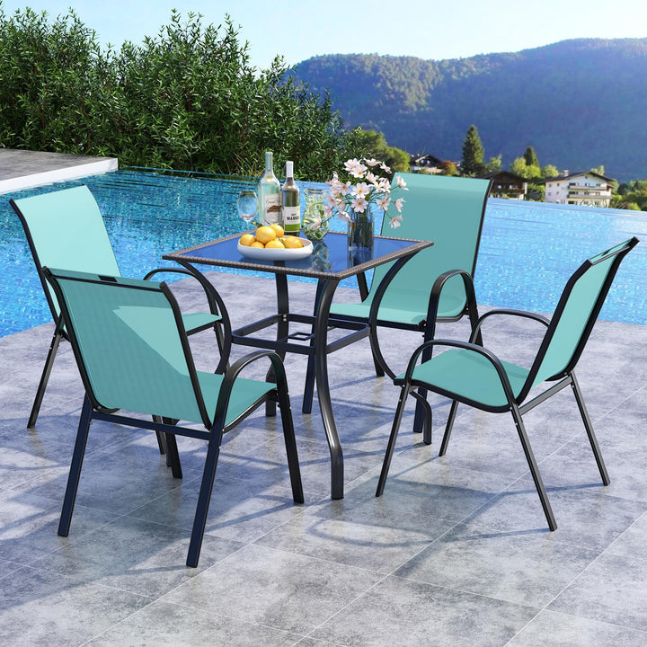 Giantex Stackable Outdoor Dining Chairs with Breathable &amp; Quick-Dry Fabric &amp; Armrests for All Weather