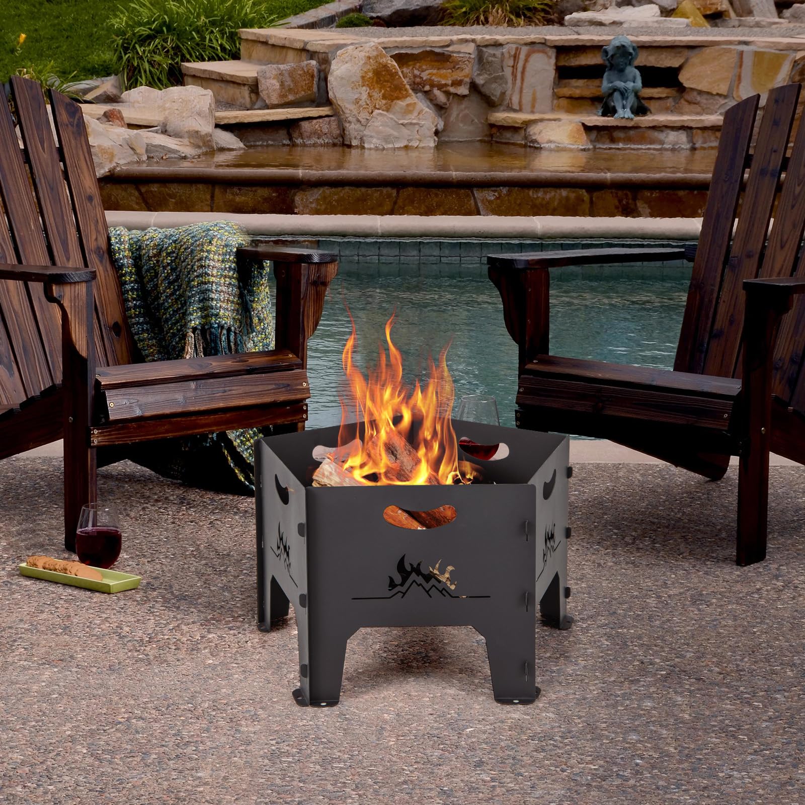 Giantex Portable Fire Pit for Outside - 19" Collapsible Wood Burning Fire Pit