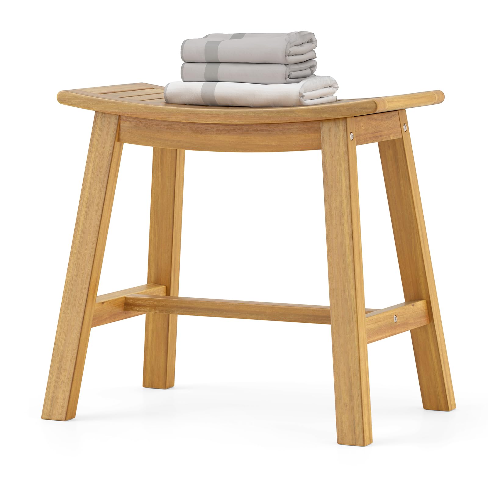 Giantex Teak Wood Shower Bench - Waterproof Shower Stool with Curved Seat for Inside Shower, 19.5" x 9.5" x 18"