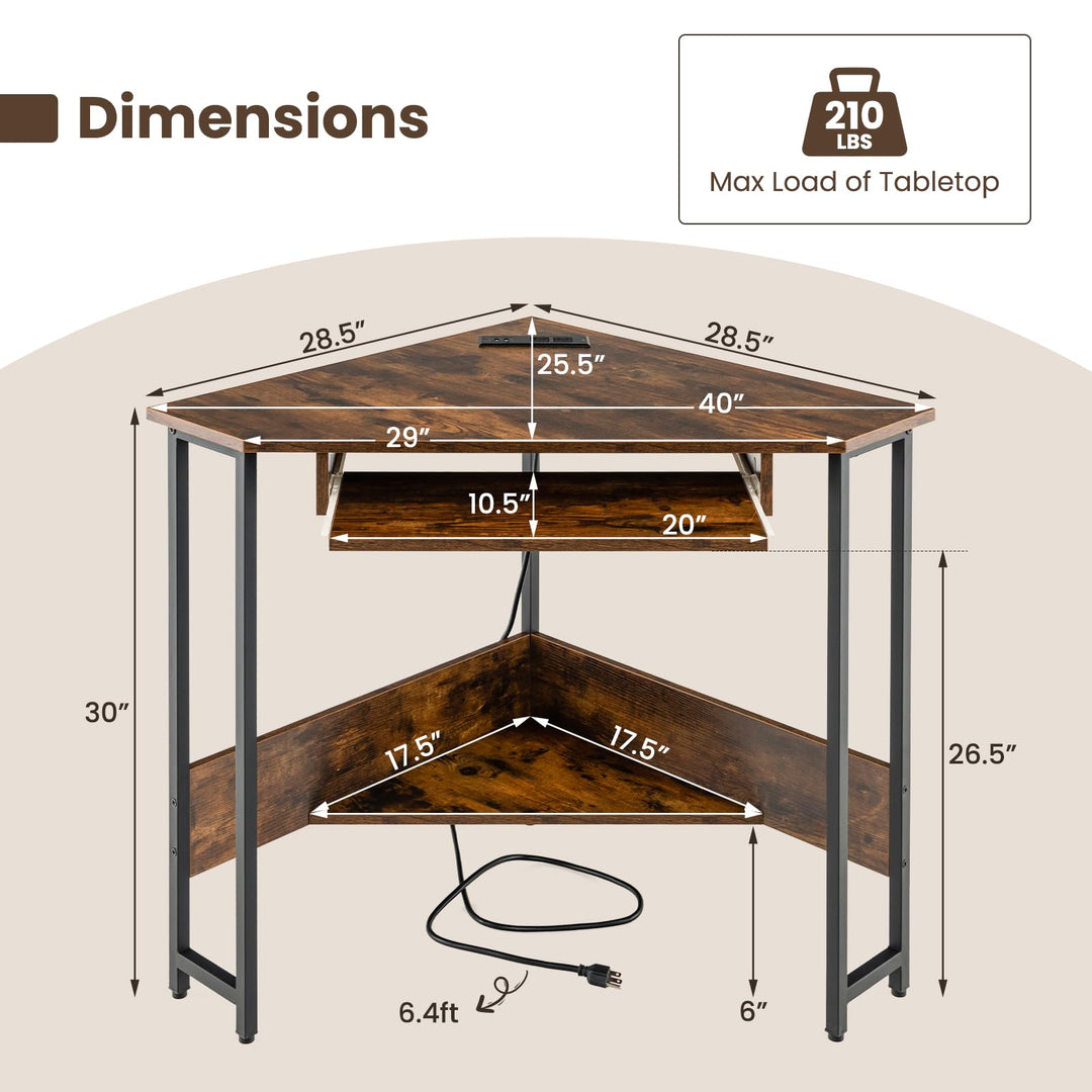 Giantex Corner Desk with Power Outlets, Small Corner Computer Desk w/ Keyboard Tray & Storage Shelf