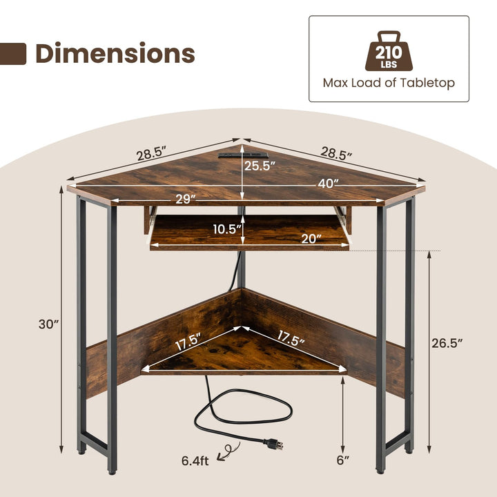 Giantex Corner Desk with Power Outlets, Small Corner Computer Desk w/ Keyboard Tray & Storage Shelf