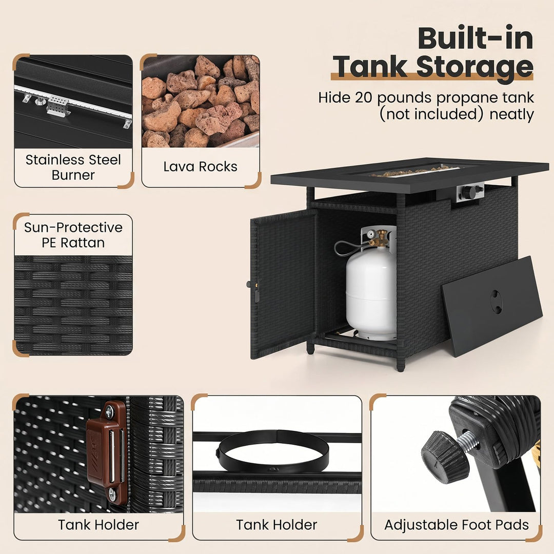 Giantex 42 Inch Propane Fire Pit Table | 50,000 BTU Wicker Gas Fire Table with Removable Lid