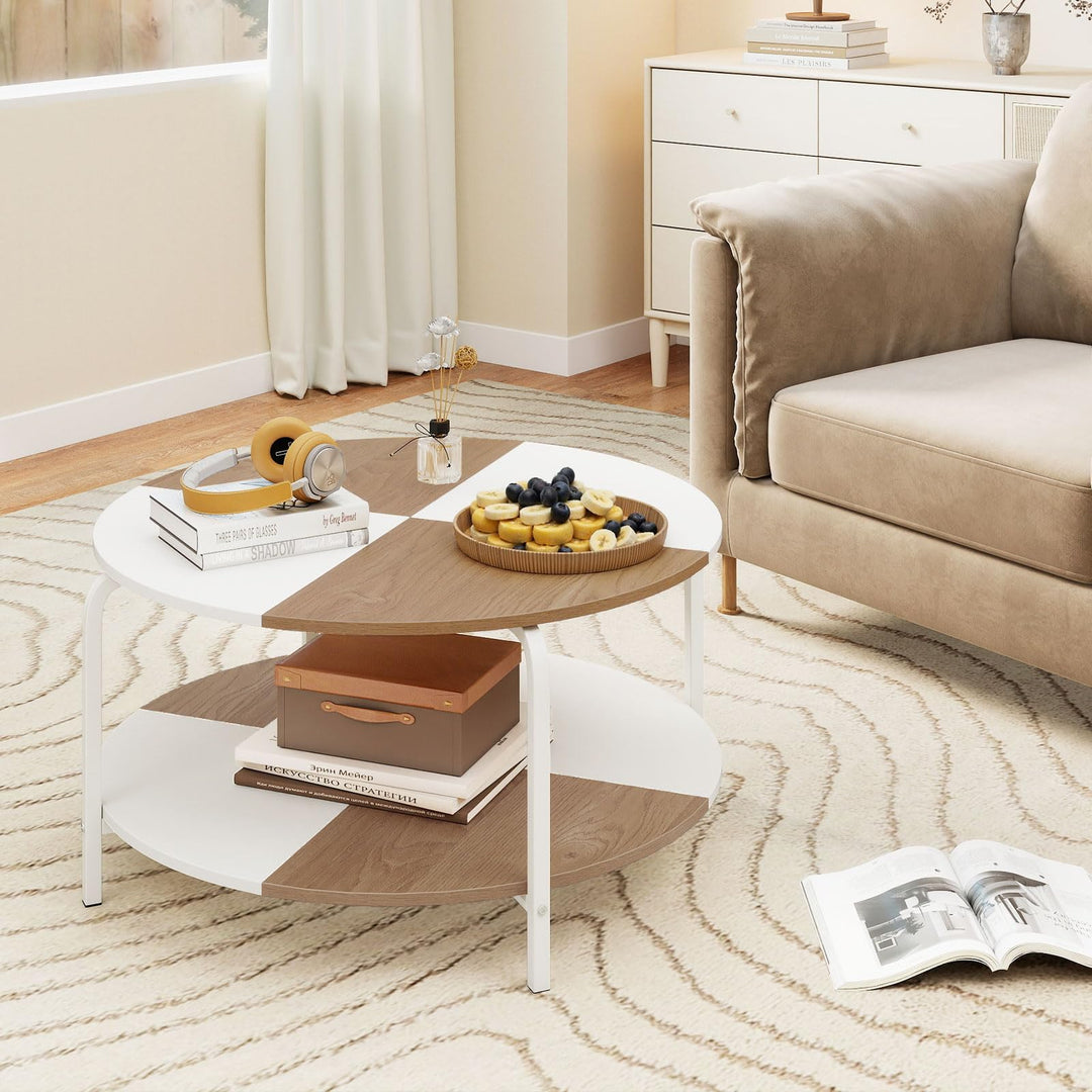 Giantex Round Coffee Table 2-Tier Center Table with Open Storage Shelf