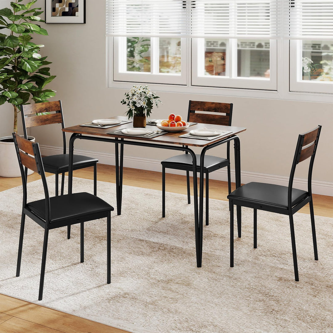 Giantex 5-Piece Dining Table Set Industrial Rectangular Kitchen Table and 4 Armless Chairs