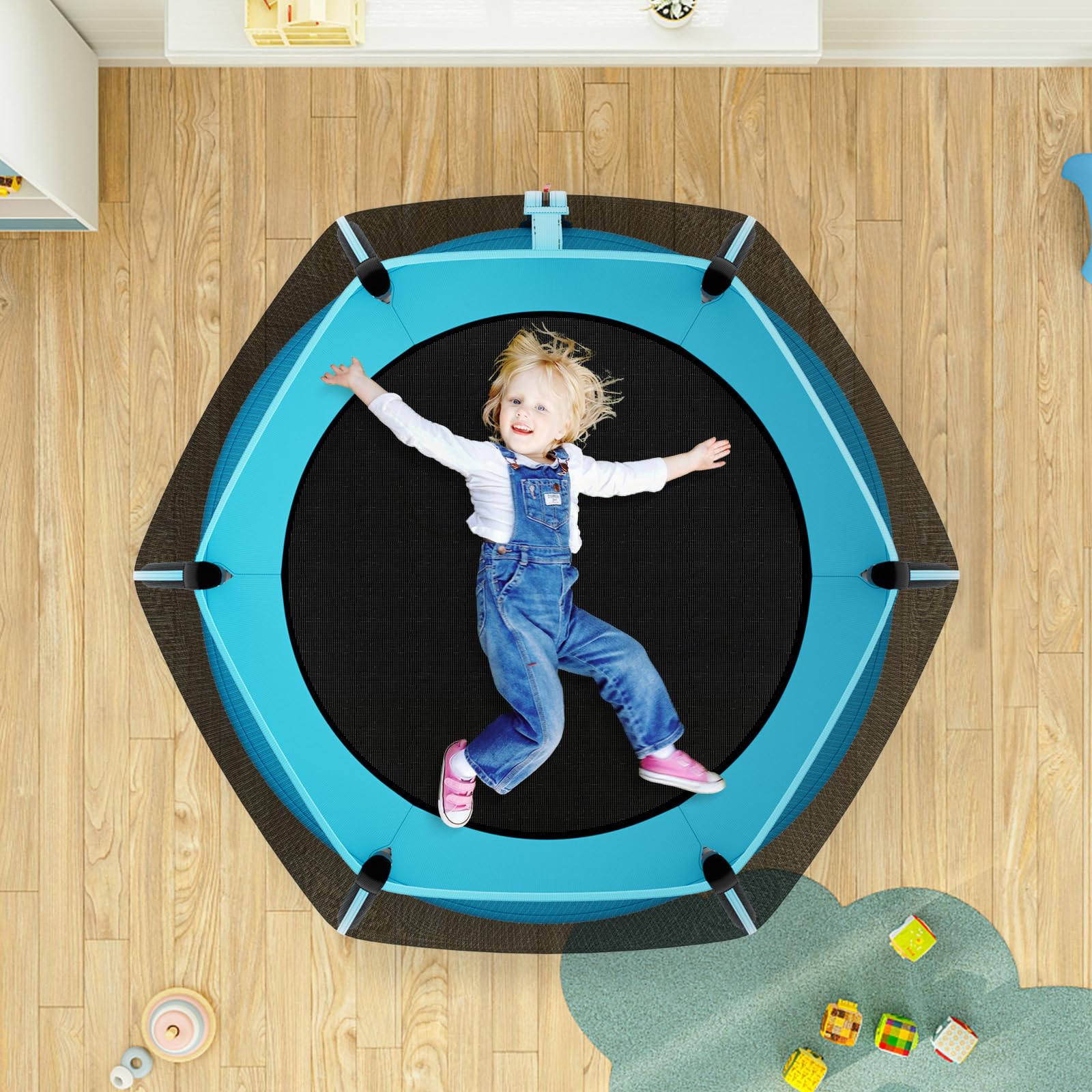 Giantex 55" Trampoline for Kids, Mini Toddler Trampoline w/Enclosure Net, Safety Pad, Outdoor Indoor Kids Trampoline for Boys Girls Gift, Blue