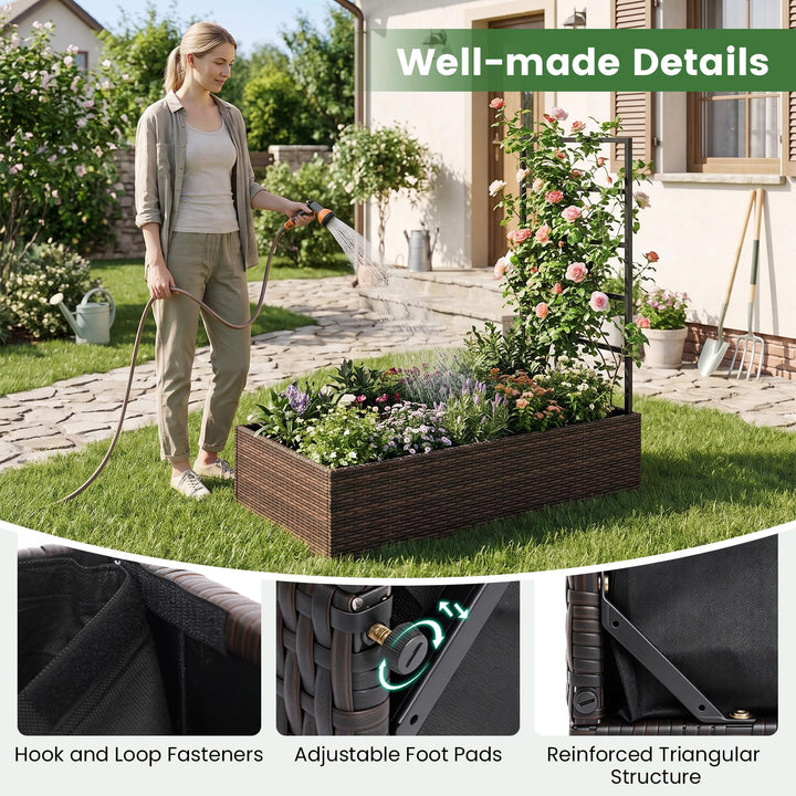 GIANTEX 44" Rattan Raised Garden Bed with Trellis (1/2)
