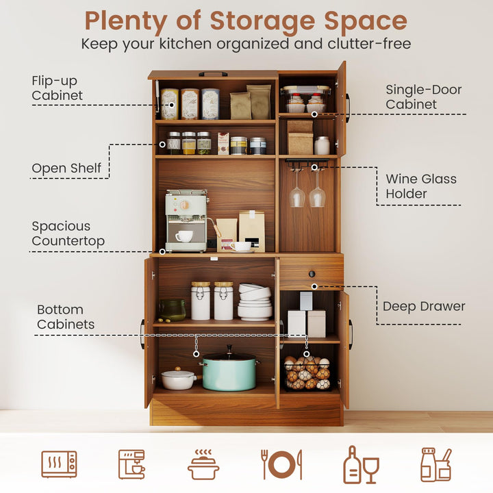 Giantex 66" Kitchen Pantry Cabinet with Charging Station for Dining Room Living Room