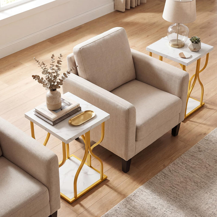 Giantex 2-Tier End Table with Storage Shelf &amp; Gold Petal-Inspired Geometric Metal Frame
