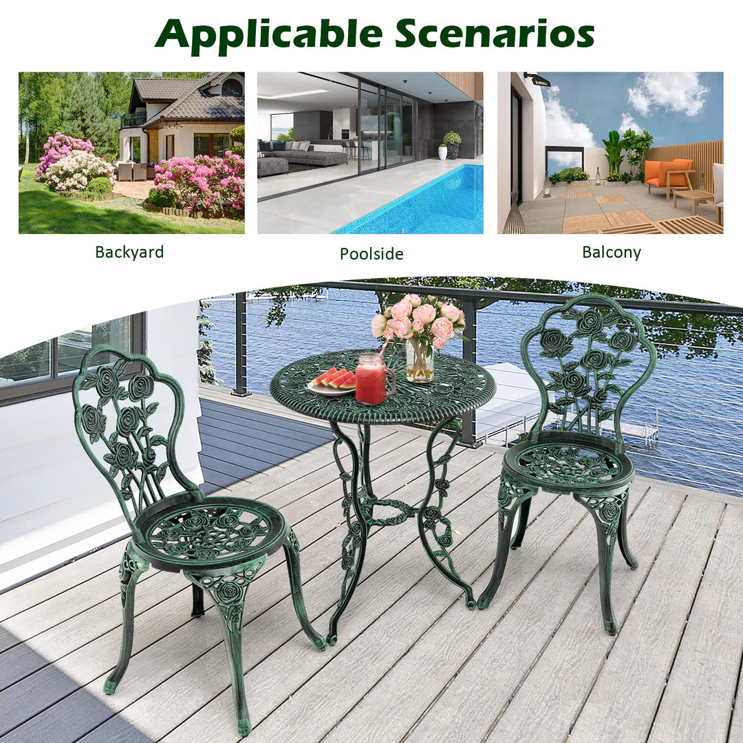 Giantex 3 Piece Bistro Set Cast Rose Design Antique Outdoor Patio Furniture (Rose Design)