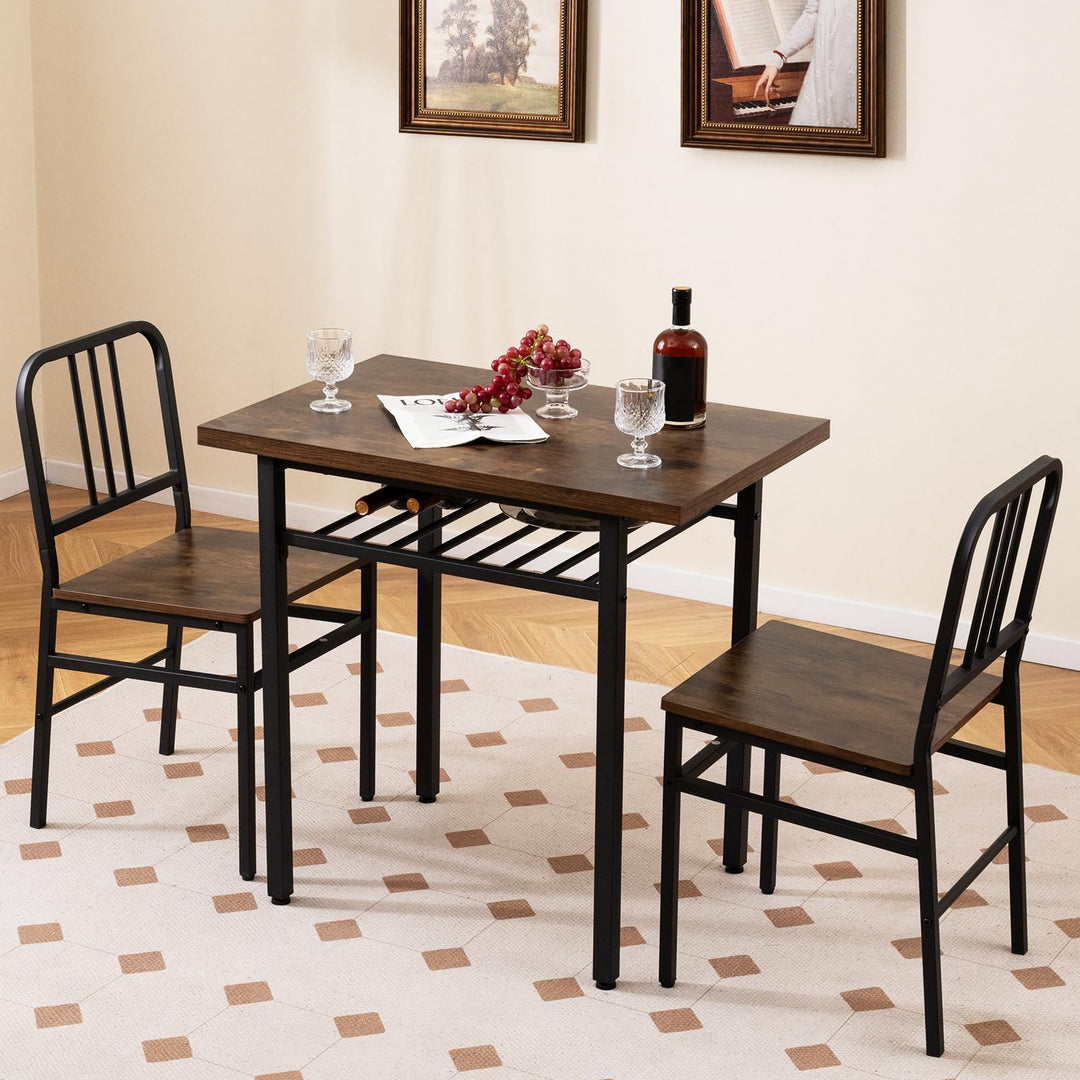 Giantex 3-Piece Dining Table Set | Rectangular Kitchen Table with Storage Rack and 2 Dining Chairs