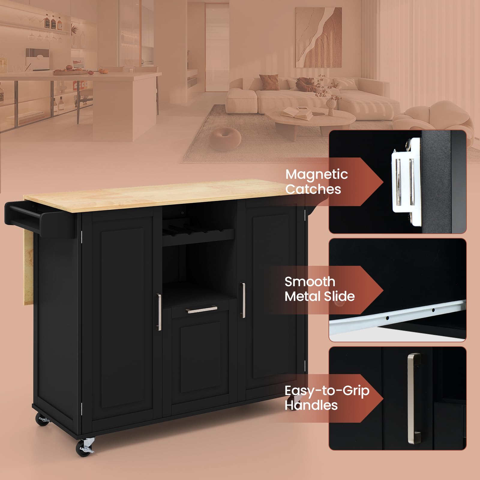 Mobile Kitchen Island, Black - Giantex