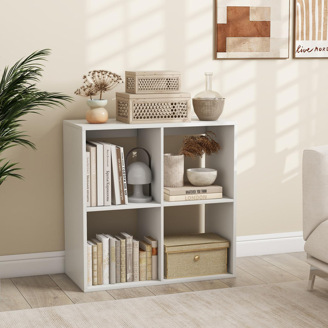 Giantex 4-Cube Bookcase, White Cubby Bookshelf w/Back Guardrail & Anti-Tipping Kits