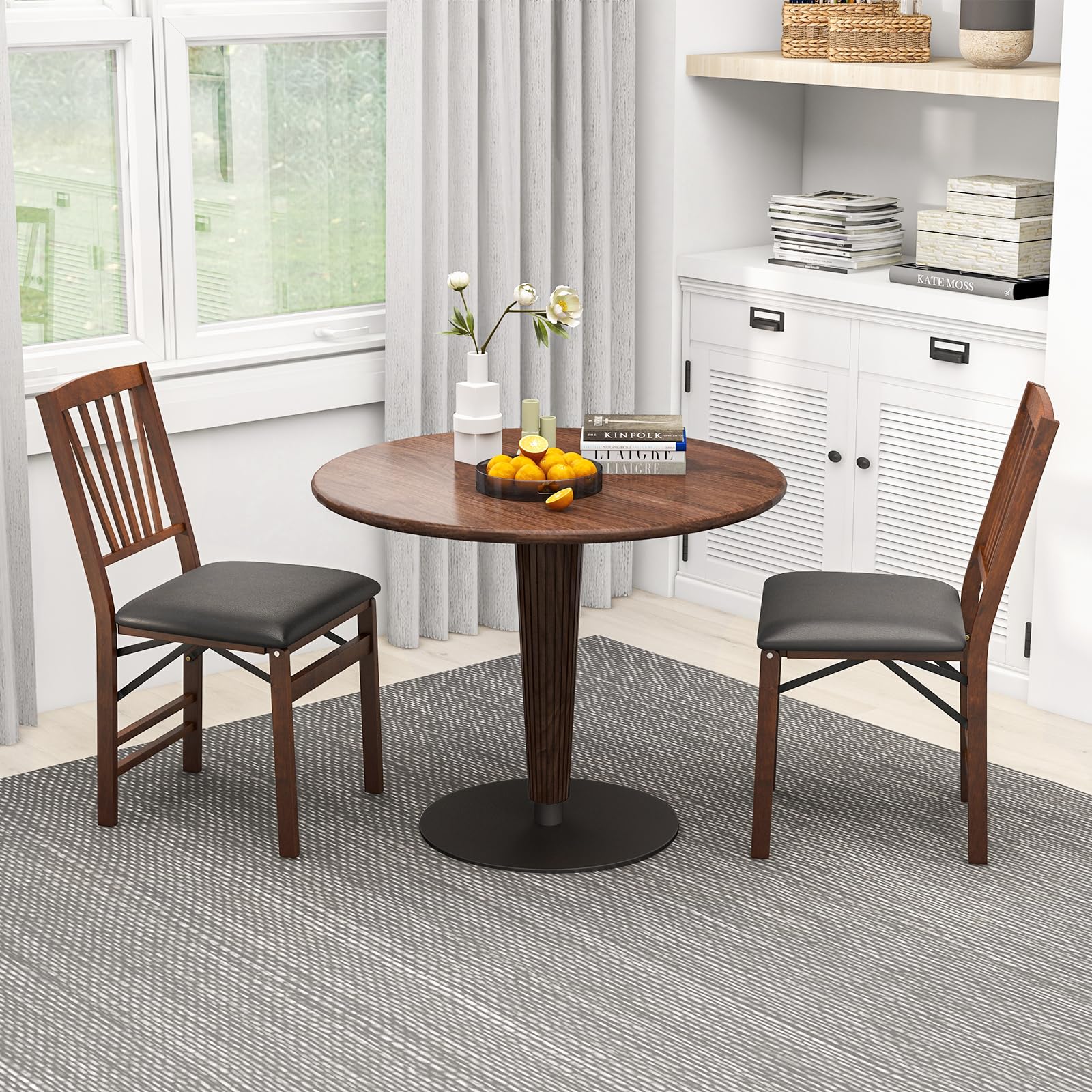 Giantex Folding Dining Chairs Set of 2, Foldable Wood Kitchen Chairs with Padded Seat