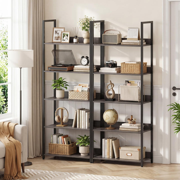 Giantex 5-Tier Tall Wooden Open Bookcase with Back Panels &amp; Metal Frame (1/2)