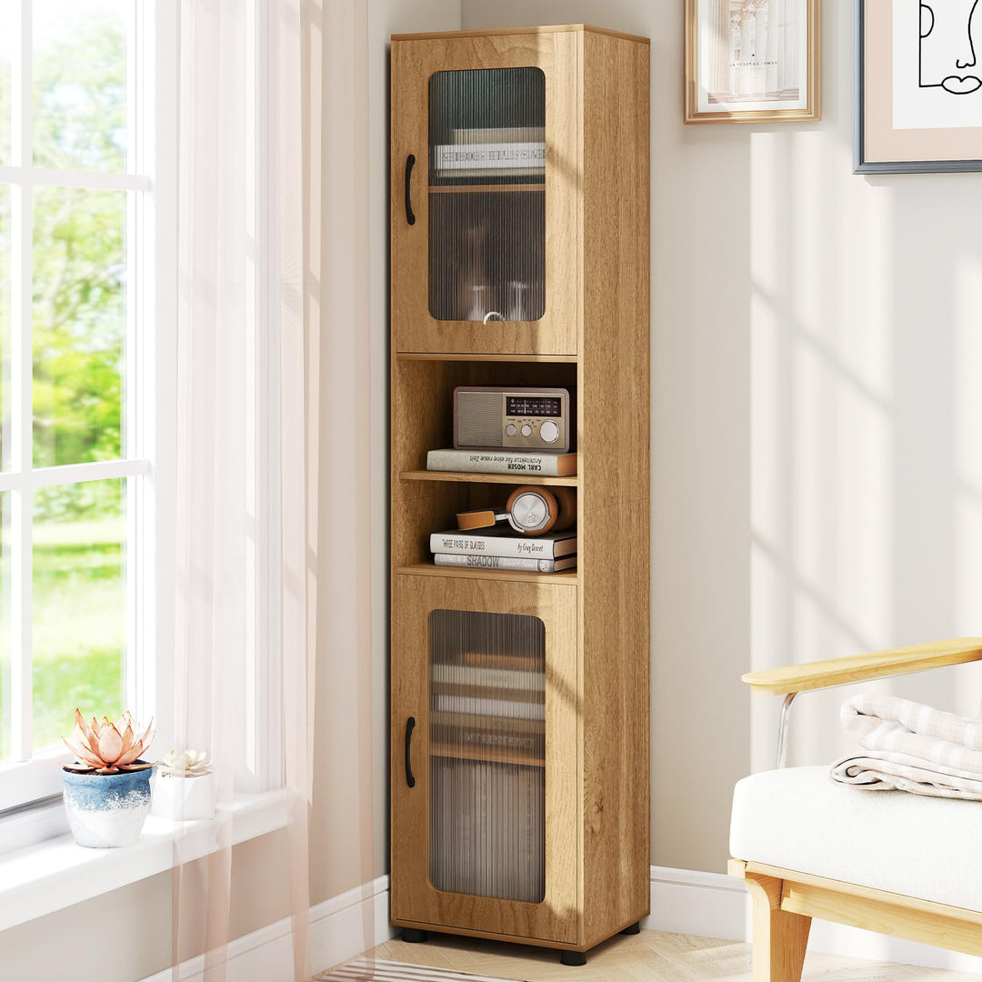 Giantex 67" Tall Bathroom Storage Cabinet | Narrow Freestanding Cabinet with 2 Fluted Doors