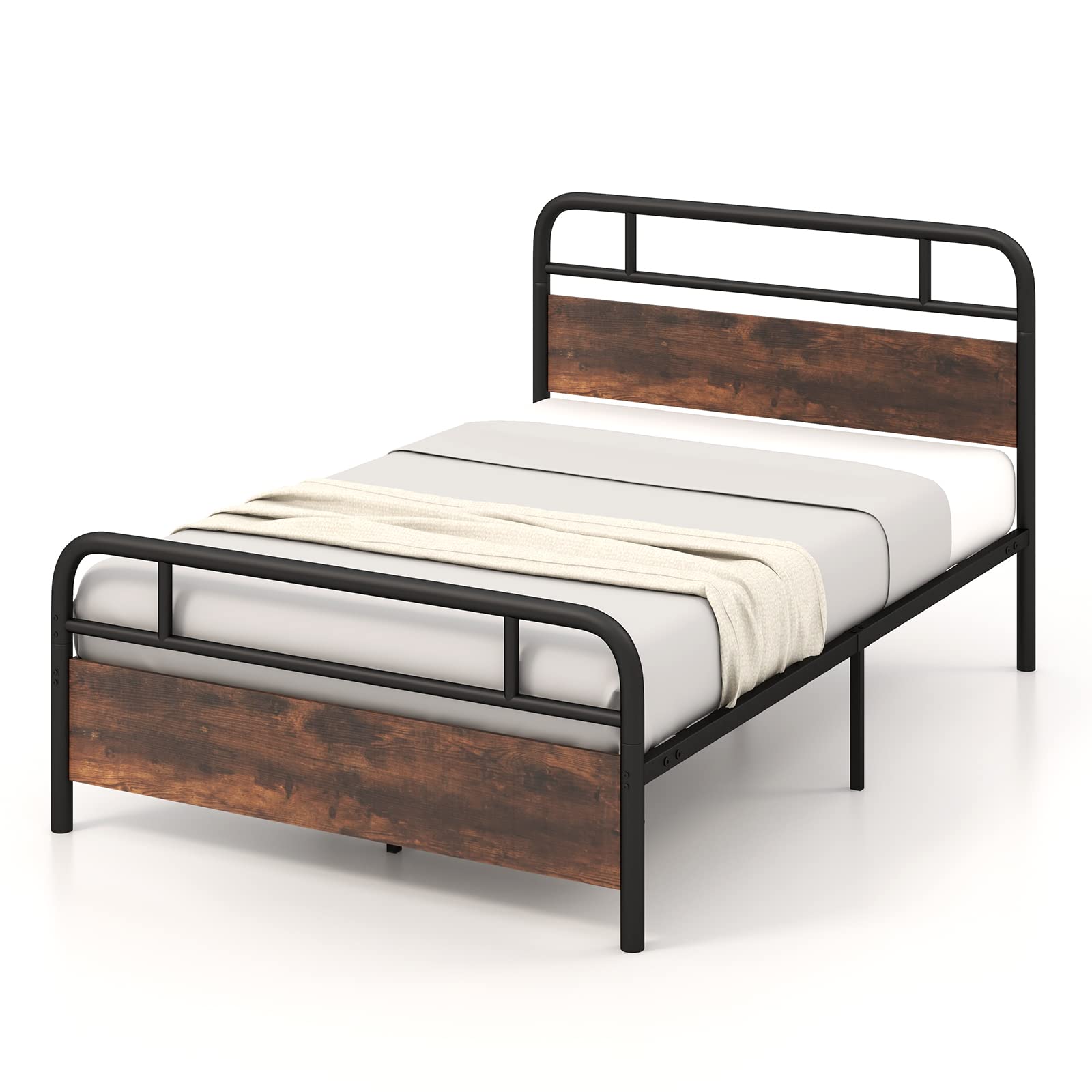 Giantex Full Size Metal Bed Frame with Wood Headboard and Footboard
