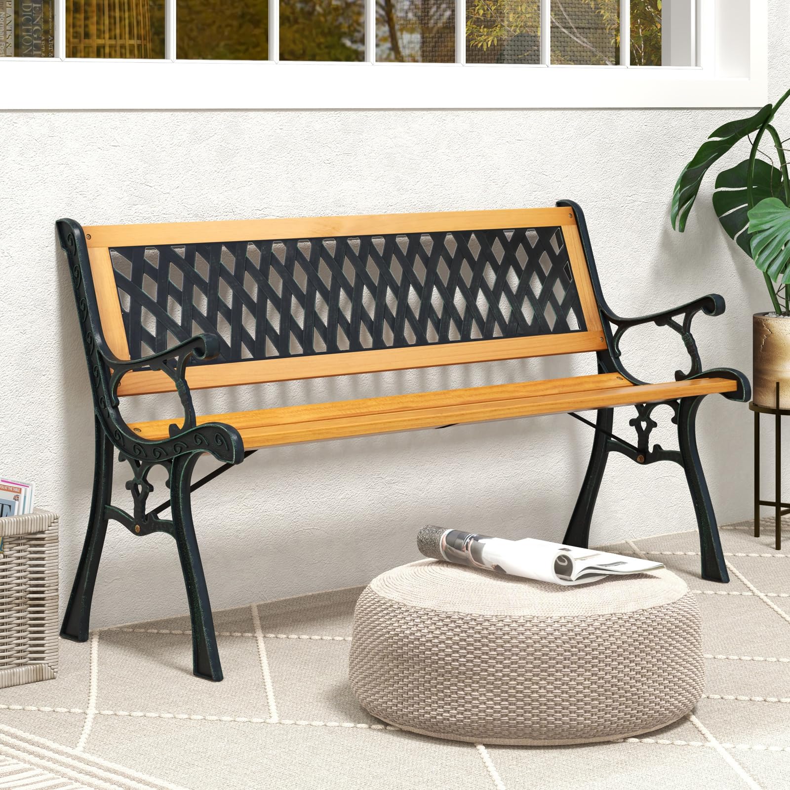 Giantex Outdoor Bench, 3-Person Garden Bench with Slatted Seat, Curved Armrests, 470 Lbs Capacity