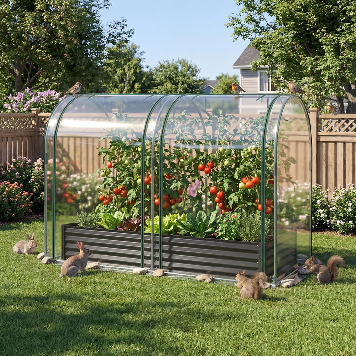 Giantex 6x3x1 FT Galvanized Raised Garden Bed with Greenhouse Cover