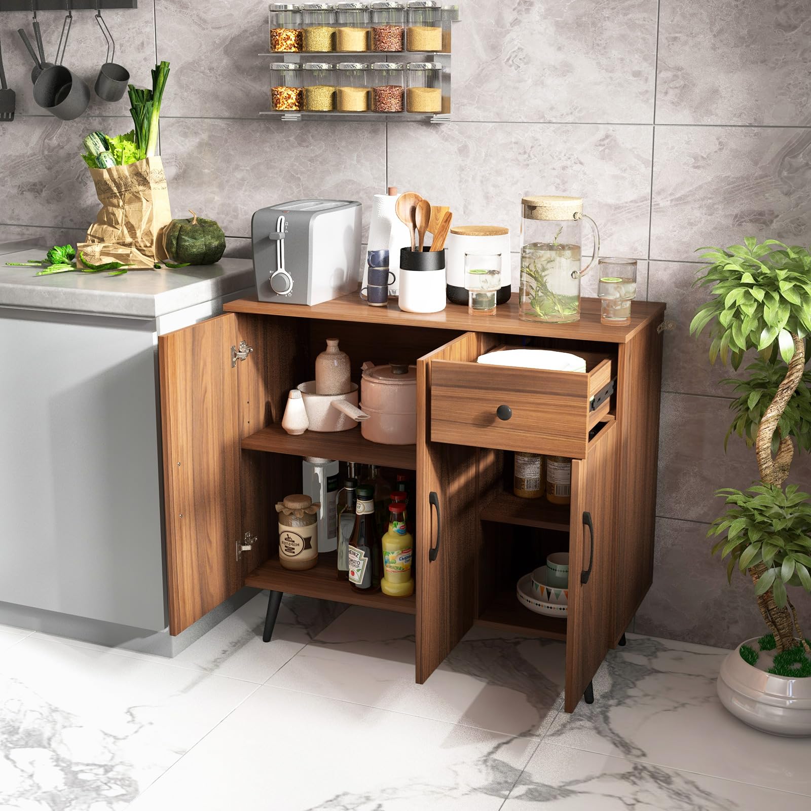 Giantex Buffet Cabinet with Storage, Sideboard Cabinet w/ 3 Doors