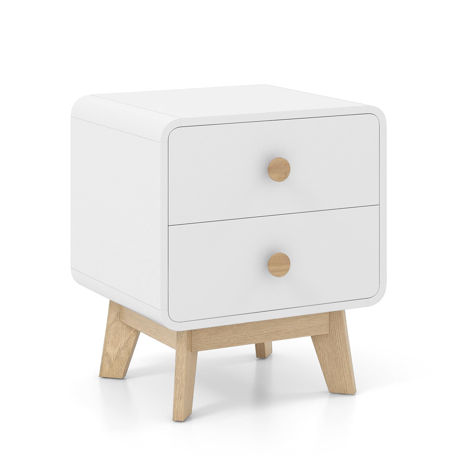 Giantex Night Stand with 2 Drawers, Mid Century Modern Bedside Table with Cute Round Knobs