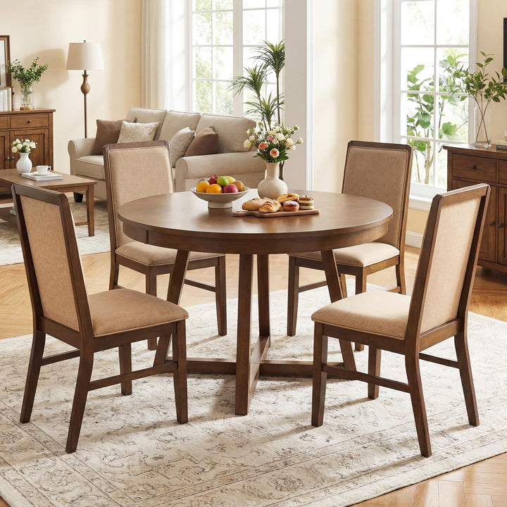 Giantex Upholstered Dining Chairs | High Back Padded Fabric Kitchen Chairs with Solid Rubber Wood Legs