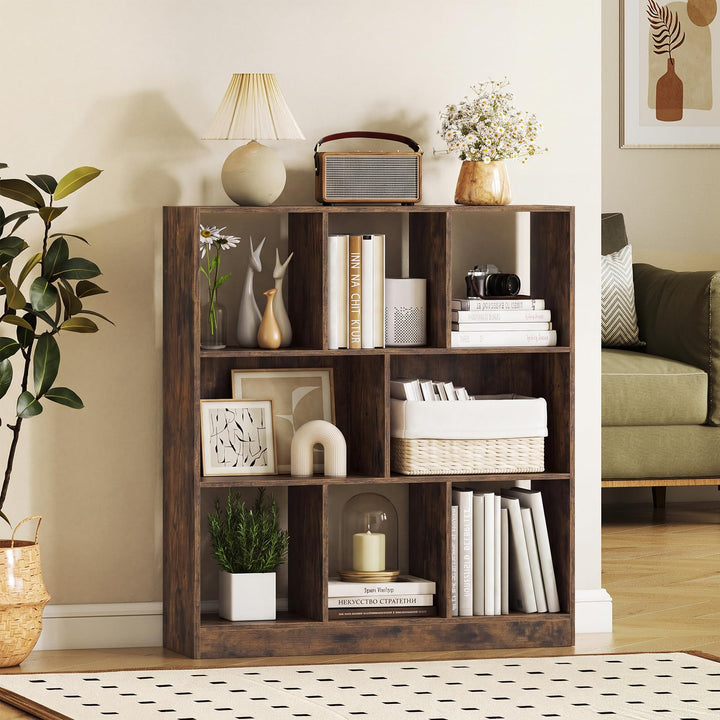 GIANTEX 8-Cube Bookcase Wooden Decorative Cubby Storage Organizer with Anti-Toppling Kits