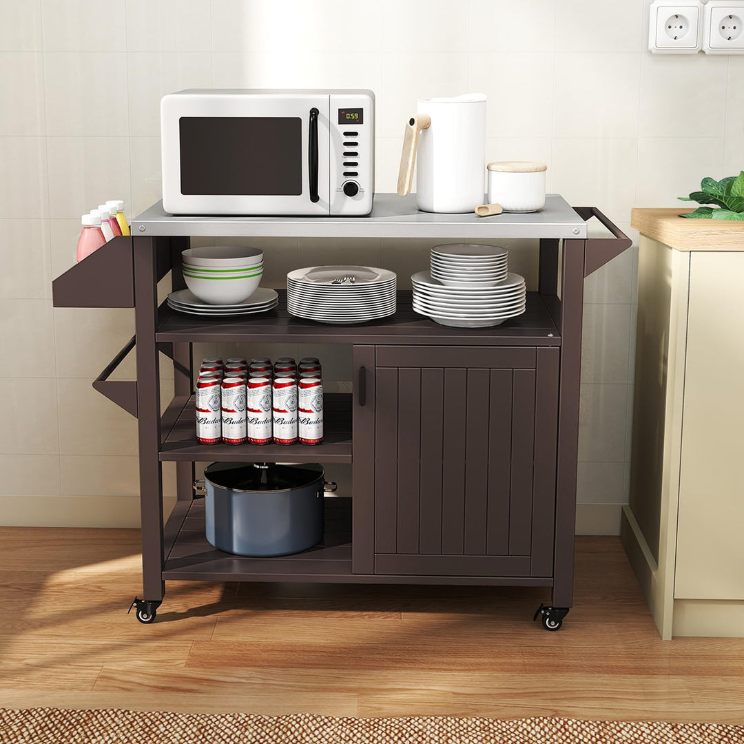 Giantex Outdoor Grill Cart with Storage Cabinet & Shelves Patio Kitchen Island Table