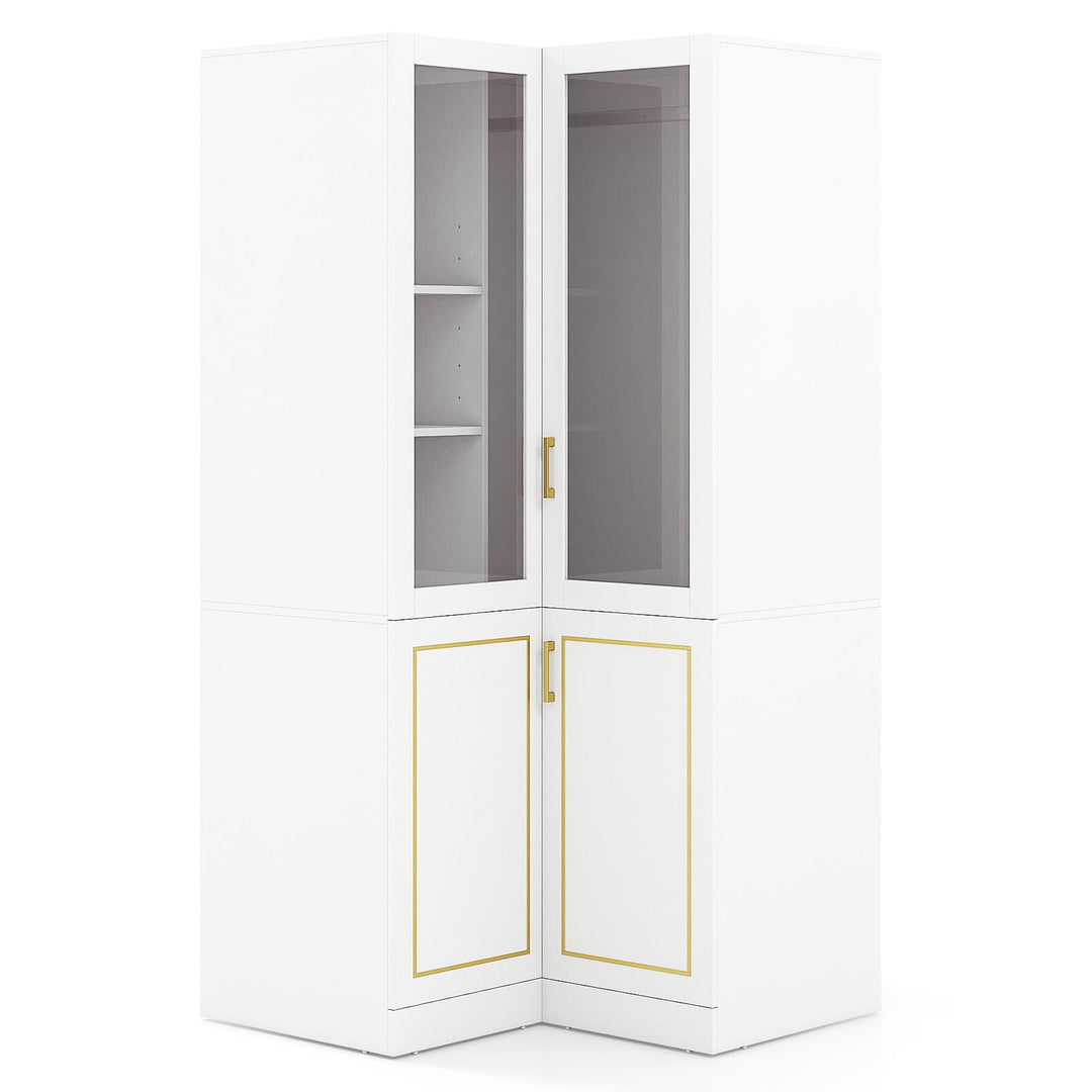 GIANTEX 70" L-shaped Armoire Wardrobe Closet with Glass Doors &amp; Adjustable Shelves