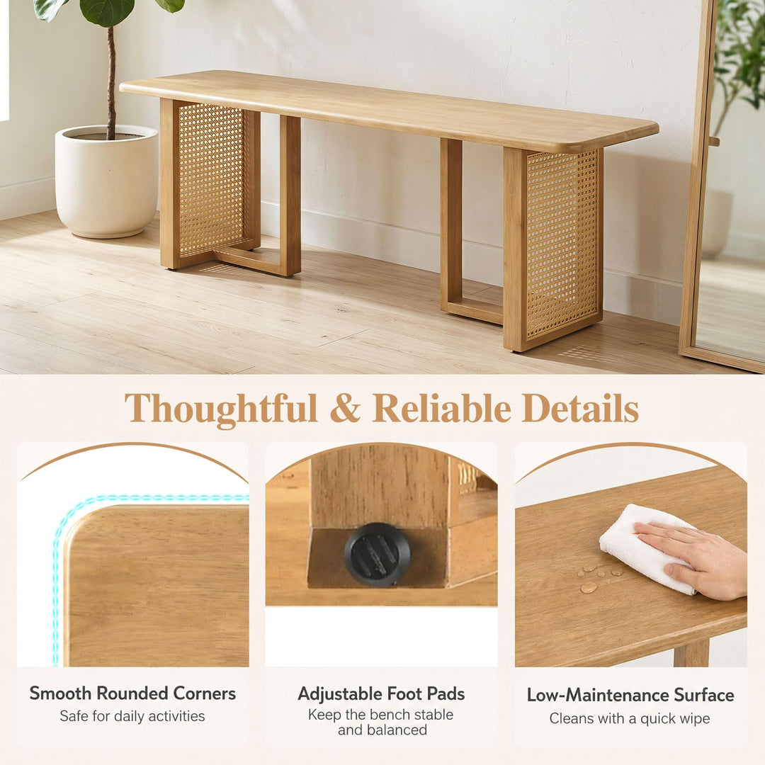 GIANTEX 55" Rattan Dining Bench with Rubber Wood Frame (1/2)