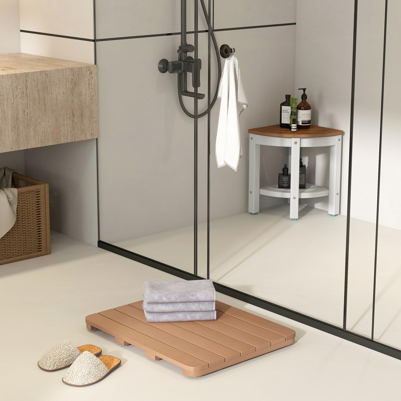 Giantex Waterproof Bath Mat, Shower Mat for Bathroom Inside, Outdoor HIPS Floor Mat with Non Foot Pads