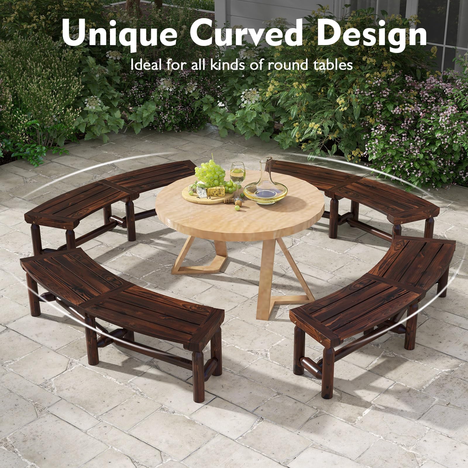 Giantex Wooden Outdoor Bench for 2-Person - Fire Pit Chair Bench