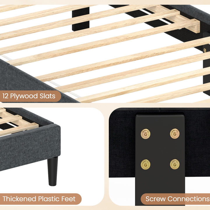 Giantex Modern Upholstered Platform Bed Frame with Vertical Channel Tufted Headboard
