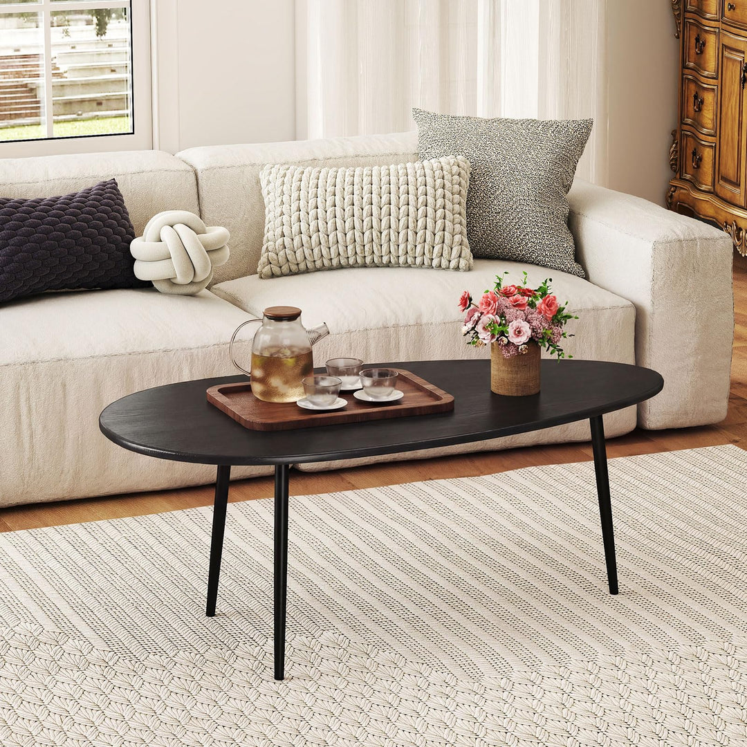 Giantex Oval Coffee Table | Mid Century Modern Center Table with Sturdy Metal Frame and Compact Design
