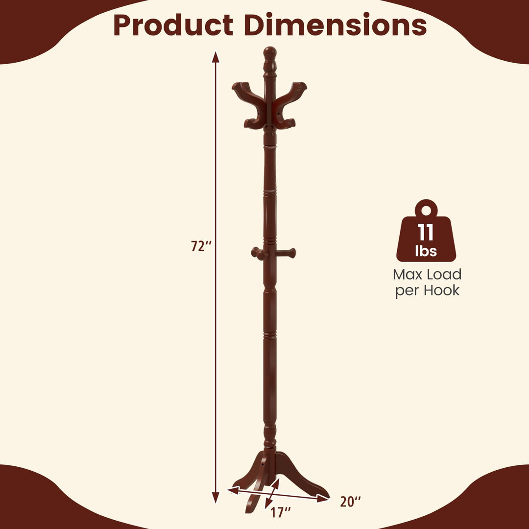 Giantex Solid Wood Coat Rack Freestanding Hall Tree with 3 Adjustable Heights and 11 Hooks