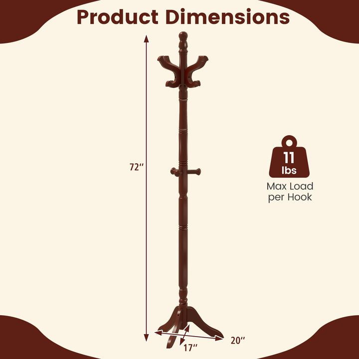 Giantex Solid Wood Coat Rack Freestanding Hall Tree with 3 Adjustable Heights and 11 Hooks