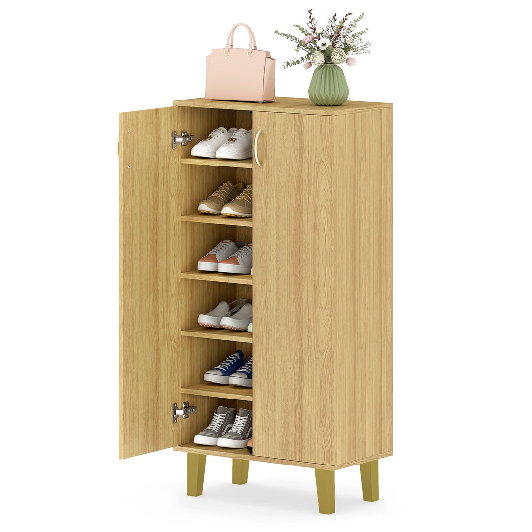 Giantex 6-Tier Modern Freestanding Wooden Shoe Cabinet with Doors and Removable Shelves