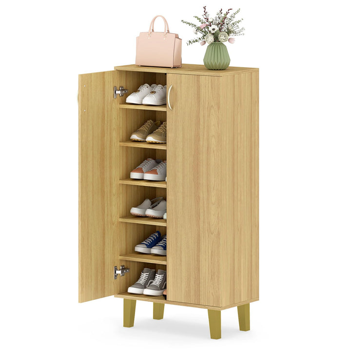 Giantex 6-Tier Modern Freestanding Wooden Shoe Cabinet with Doors and Removable Shelves