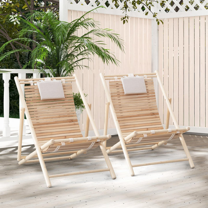 Giantex Wood Lounge Chair Outdoor - Folding Beach Chair with Detachable Headrest