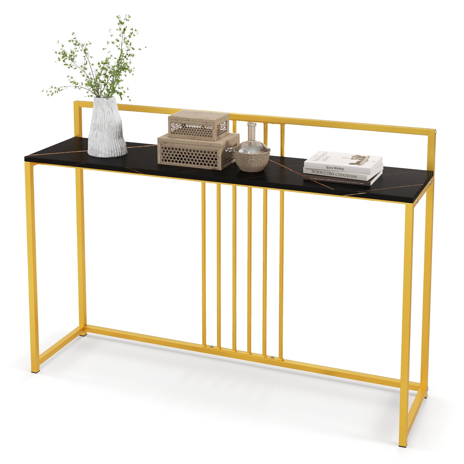 Giantex 47" Entryway Console Table - Narrow Hallway Table w/Sturdy Gold Metal Frame, Anti-Tipping Kits