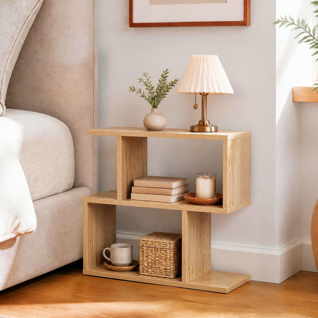 GIANTEX 3-Tier Wood S-Shaped Geometric Bookshelf