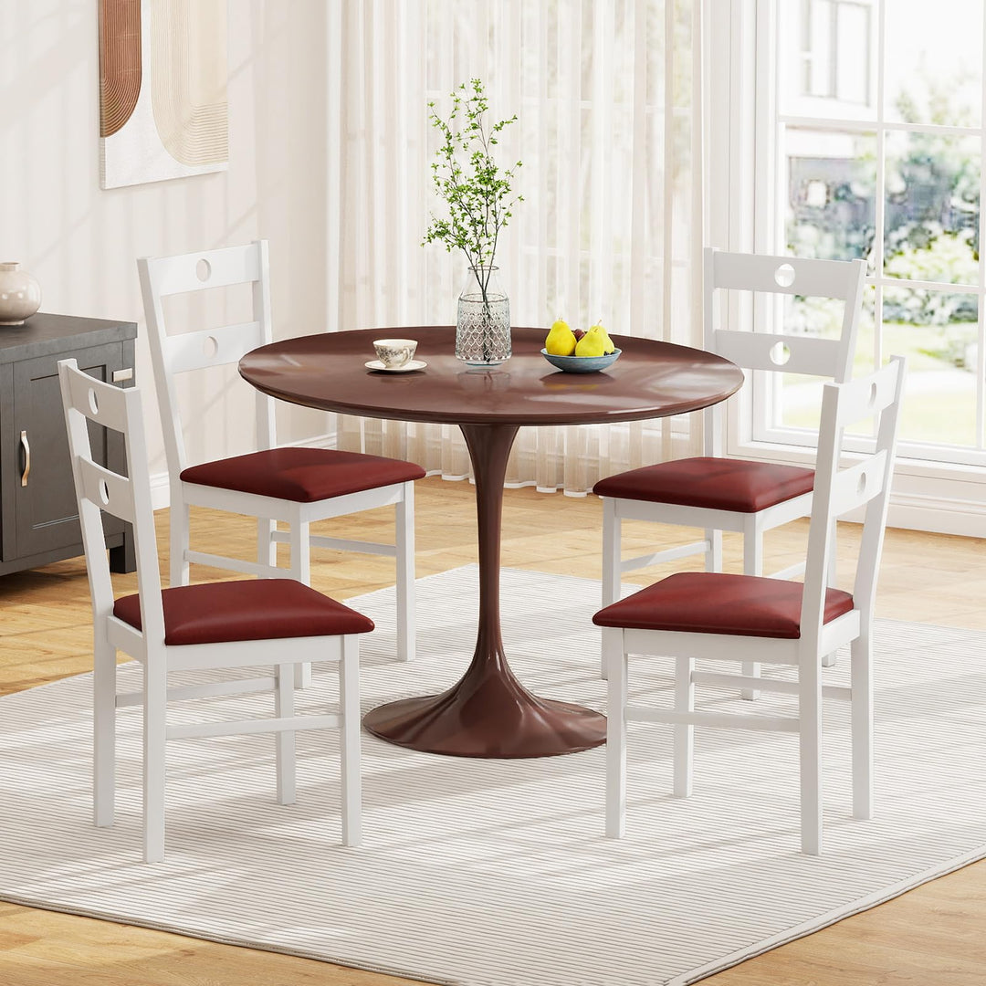 Giantex PU Leather Upholstered Kitchen Chairs w/Hollowed Backrest & Padded Seat